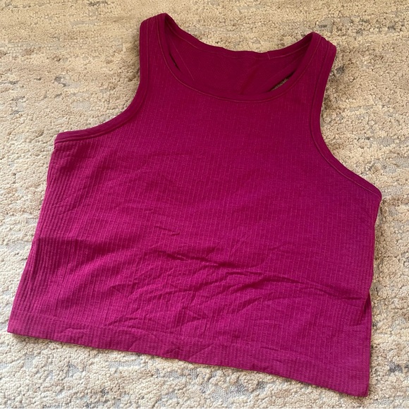 lululemon Ebb to Street Tank Top Cropped Length Built in Bra Dark Pink: 10 - Picture 1 of 6
